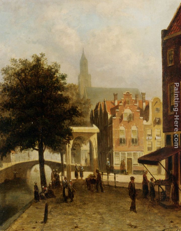 Villagers in the Streets of a Dutch Town painting - Johannes Frederik Hulk Villagers in the Streets of a Dutch Town art painting